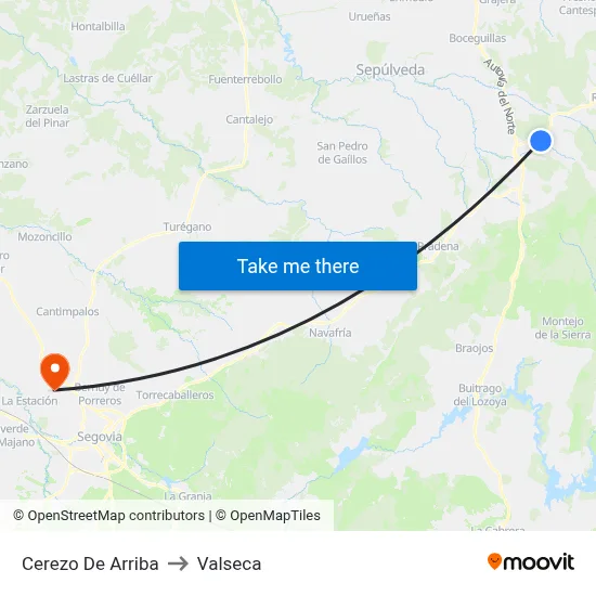 Cerezo De Arriba to Valseca map