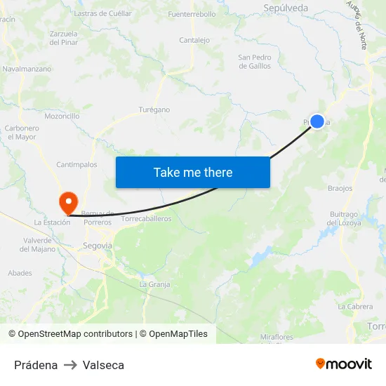 Prádena to Valseca map
