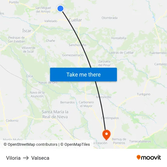 Viloria to Valseca map
