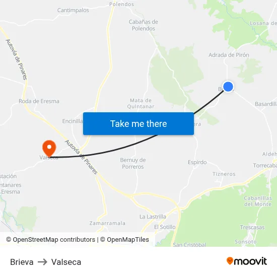 Brieva to Valseca map