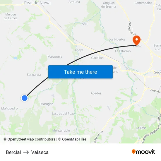 Bercial to Valseca map