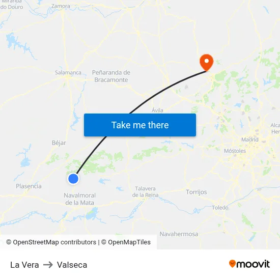 La Vera to Valseca map