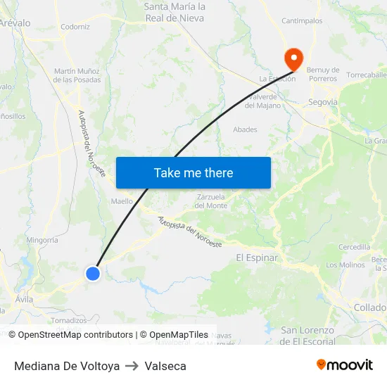 Mediana De Voltoya to Valseca map