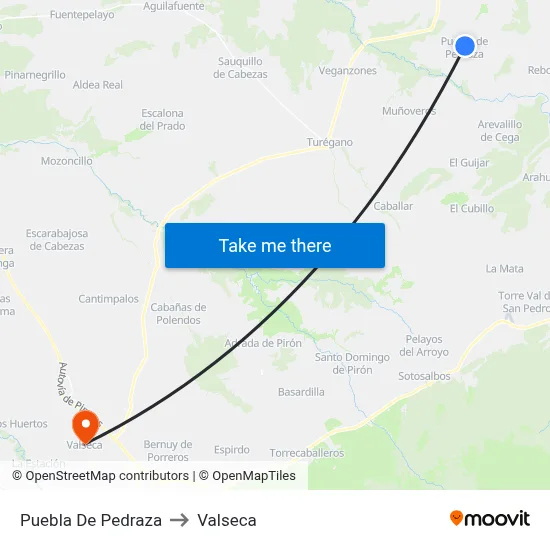 Puebla De Pedraza to Valseca map