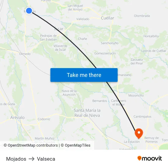 Mojados to Valseca map