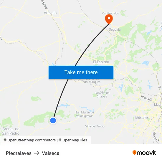 Piedralaves to Valseca map