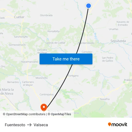 Fuentesoto to Valseca map