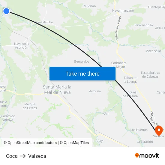Coca to Valseca map