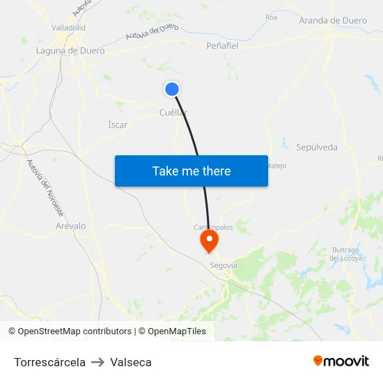 Torrescárcela to Valseca map