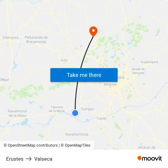 Erustes to Valseca map