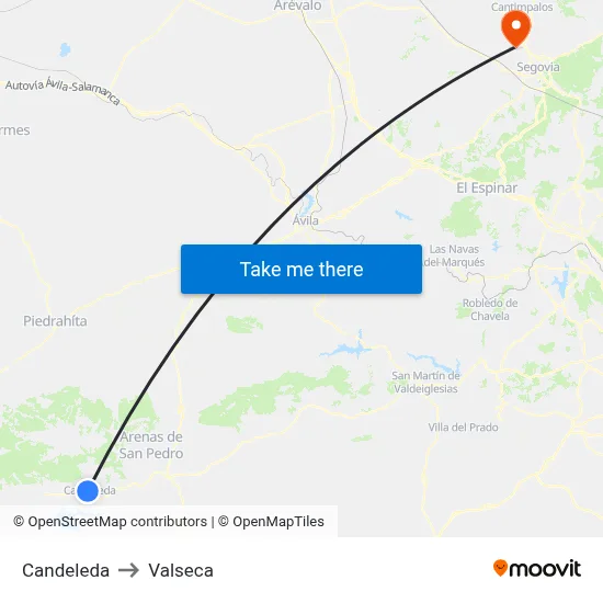 Candeleda to Valseca map