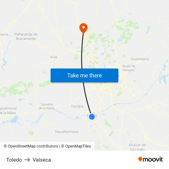 Toledo to Valseca map