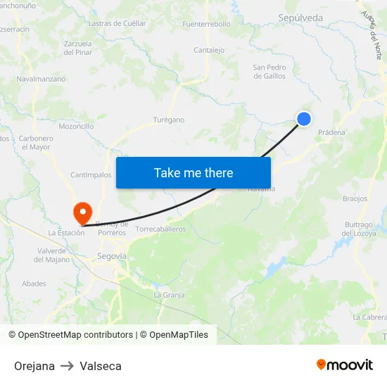 Orejana to Valseca map