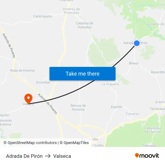 Adrada De Pirón to Valseca map