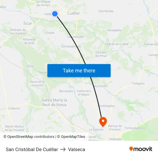 San Cristóbal De Cuéllar to Valseca map