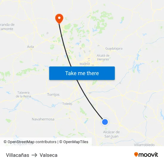 Villacañas to Valseca map