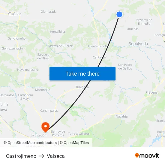 Castrojimeno to Valseca map
