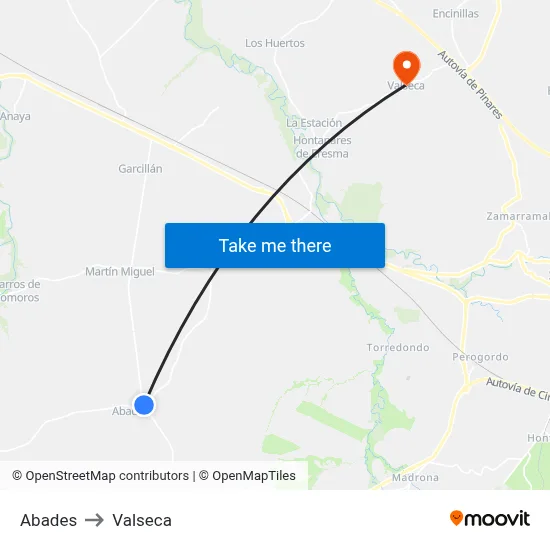 Abades to Valseca map