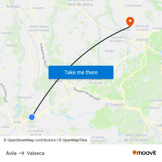 Ávila to Valseca map