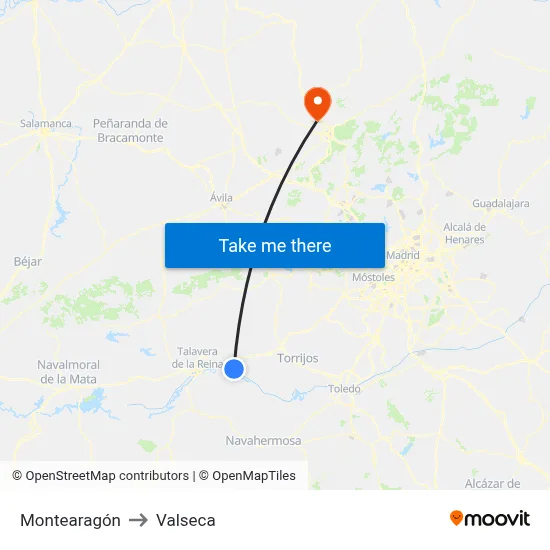 Montearagón to Valseca map