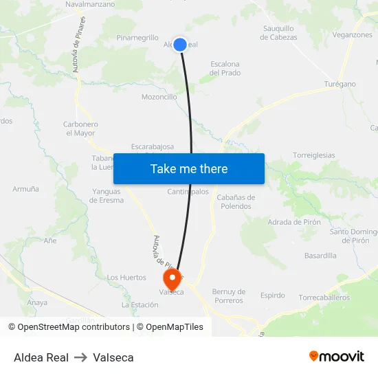 Aldea Real to Valseca map