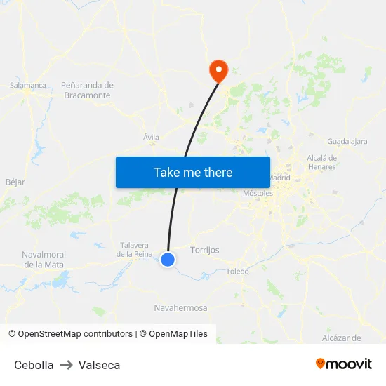 Cebolla to Valseca map