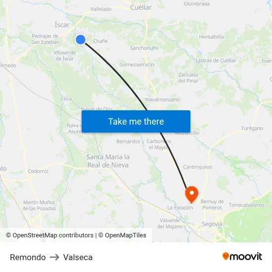Remondo to Valseca map