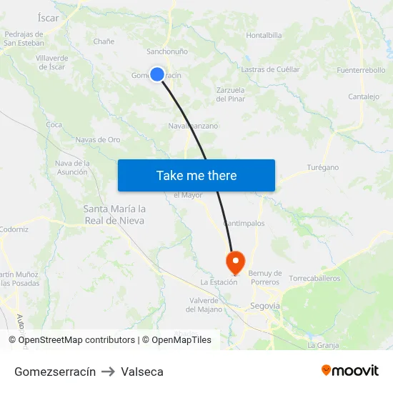 Gomezserracín to Valseca map