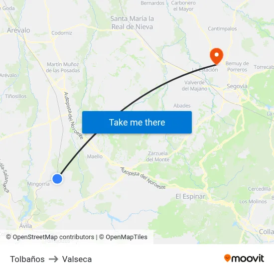 Tolbaños to Valseca map