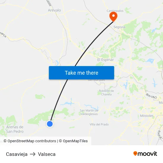 Casavieja to Valseca map