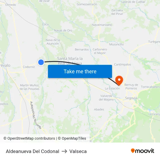 Aldeanueva Del Codonal to Valseca map