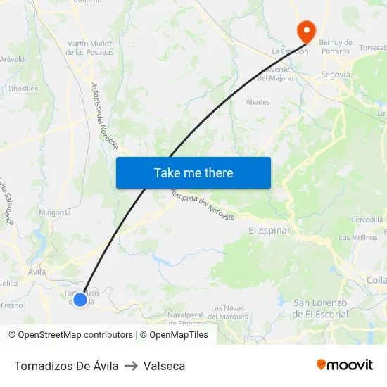 Tornadizos De Ávila to Valseca map