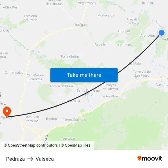Pedraza to Valseca map