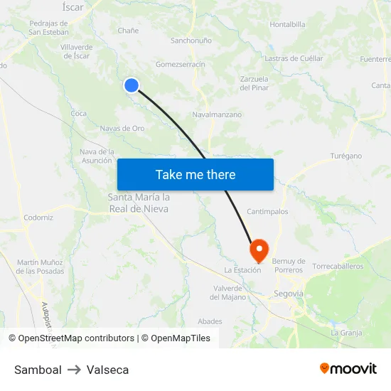 Samboal to Valseca map