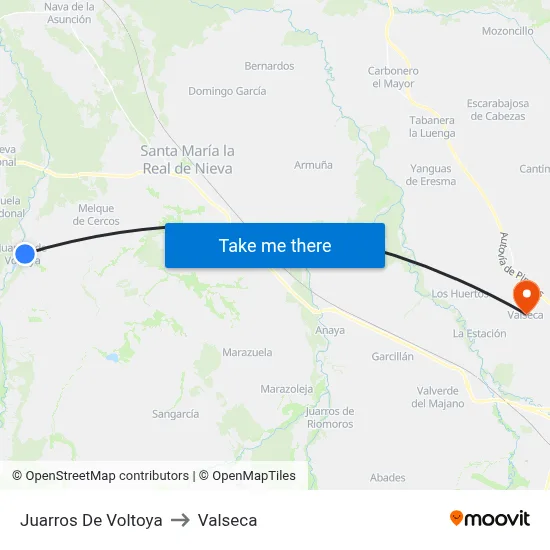 Juarros De Voltoya to Valseca map