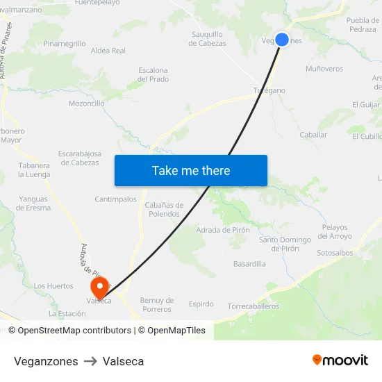 Veganzones to Valseca map