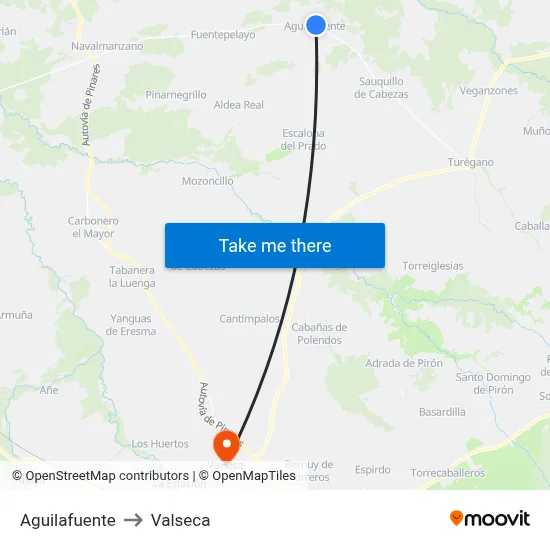 Aguilafuente to Valseca map