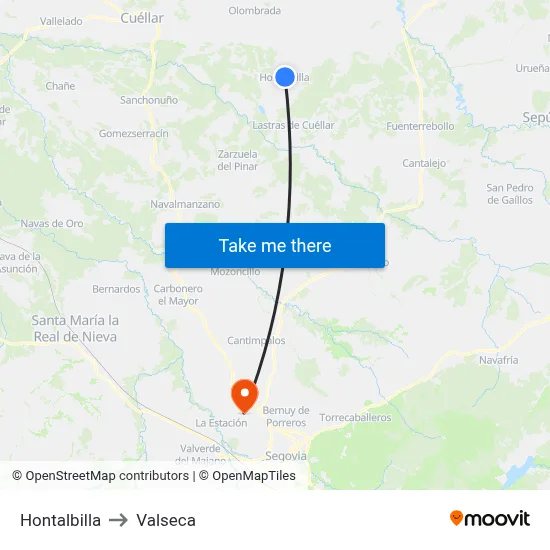 Hontalbilla to Valseca map