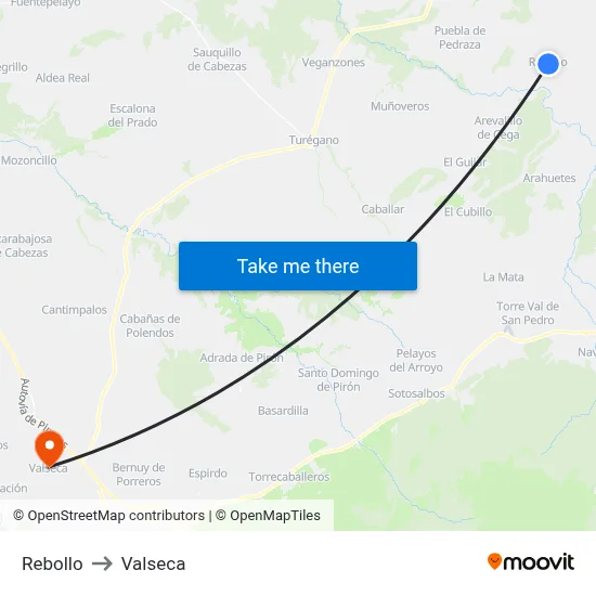 Rebollo to Valseca map