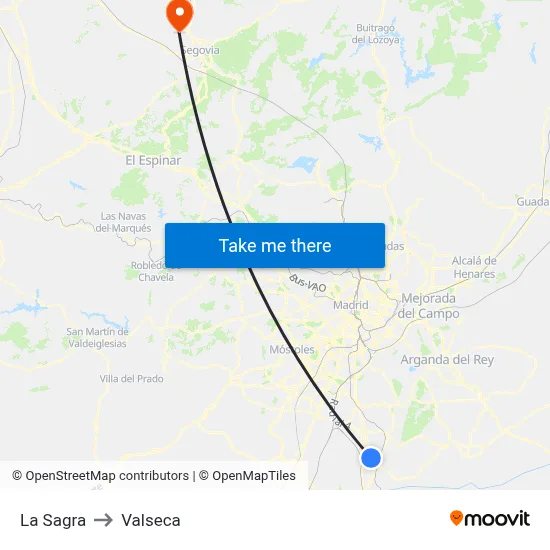 La Sagra to Valseca map
