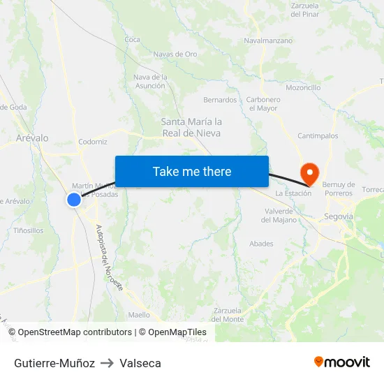 Gutierre-Muñoz to Valseca map