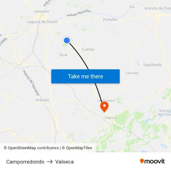 Camporredondo to Valseca map