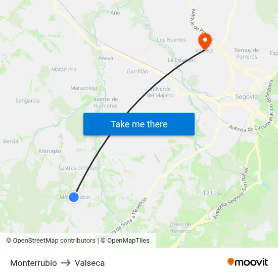 Monterrubio to Valseca map