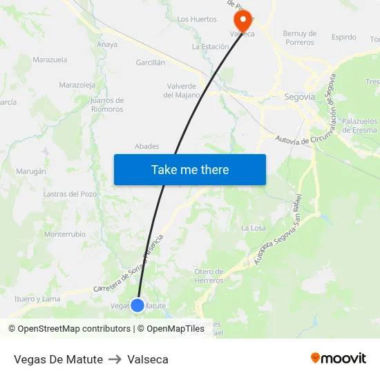 Vegas De Matute to Valseca map
