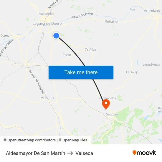 Aldeamayor De San Martín to Valseca map