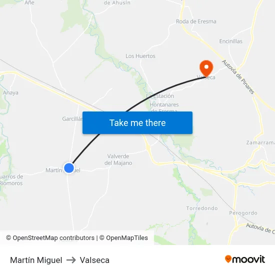 Martín Miguel to Valseca map