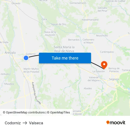 Codorniz to Valseca map