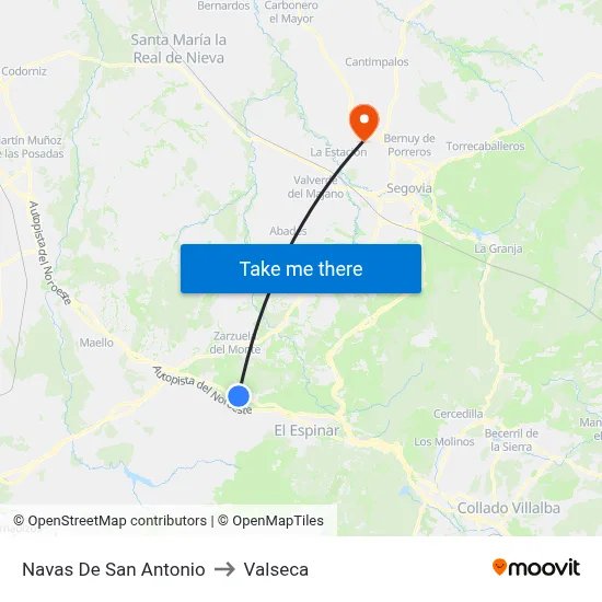 Navas De San Antonio to Valseca map