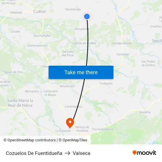 Cozuelos De Fuentidueña to Valseca map
