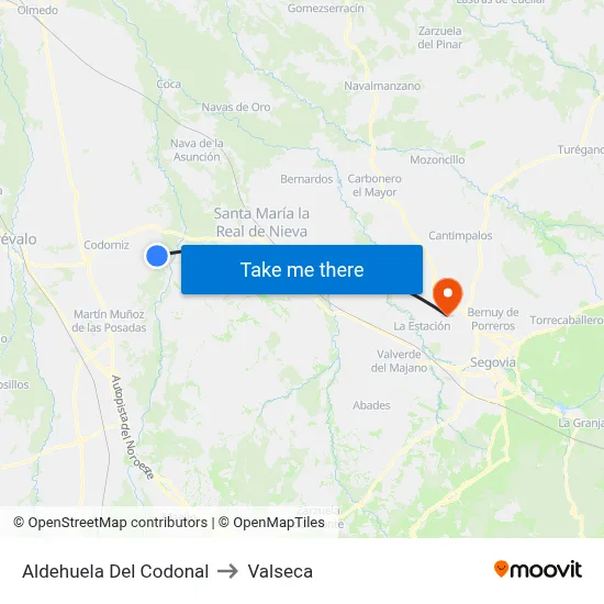 Aldehuela Del Codonal to Valseca map